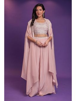 Zari Jaipur - Pink Embroidery Jacket with Blouse & Lehenga (Set of 3)