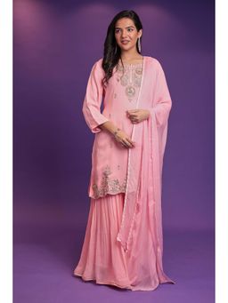 Zari Jaipur - Pink Embroidery Kurta & Sharara with Dupatta (Set of 3)