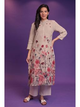 Zari Jaipur - Beige Printed Kurta & Pant (Set of 2)