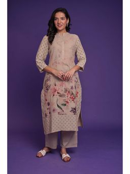 Zari Jaipur - Beige Printed Kurta & Pant (Set of 2)