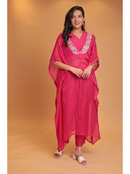 Zari Jaipur - Pink Embroidery Kaftan Kurta & Blouse with Pant (Set of 3)