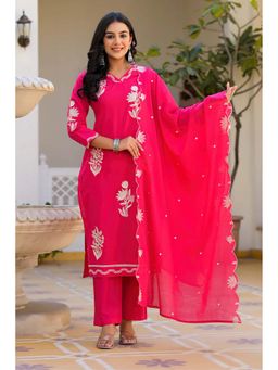 Zari Jaipur - Pink Embroidery Kurta & Pant with Dupatta (Set of 3)
