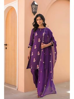 Zari Jaipur - Purple Embroidery Kurta & Pant with Dupatta (Set of 3)