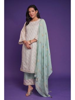 Zari Jaipur - Cream Embroidery Kurta & Pant with Dupatta (Set of 3)