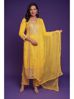 Zari Jaipur - Yellow Embroidery Kurta & Pant with Dupatta (Set of 3)