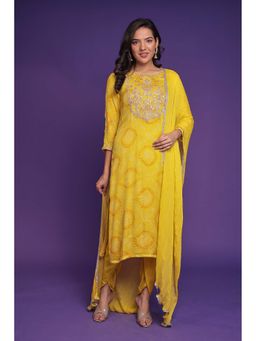 Zari Jaipur - Yellow Embroidery Kurta & Dhoti with Dupatta (Set of 3)