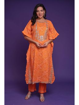 Zari Jaipur - Orange Embroidery Kaftan Kurta & Pant (Set of 2)