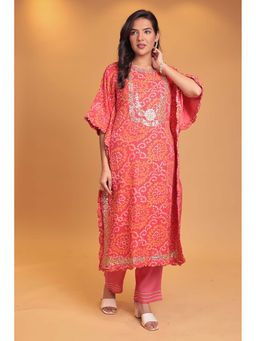 Zari Jaipur - Pink Embroidery Kaftan Kurta & Pant (Set of 2)
