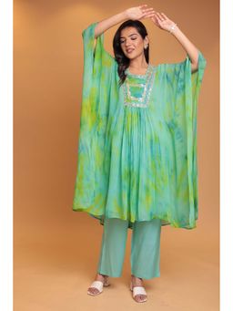 Zari Jaipur - Green Embroidery Kaftan Kurta & Pant (Set of 2)