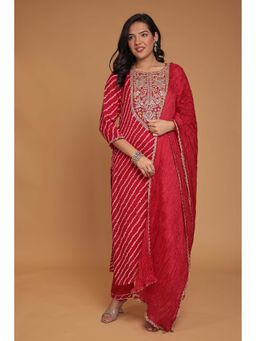 Zari Jaipur - Red Embroidery Kurta & Pant with Dupatta (Set of 3)