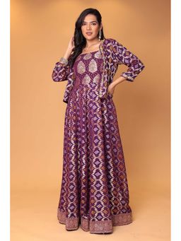 Zari Jaipur - Purple Embroidery Kurta & Jacket (Set of 2)