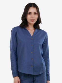 Bonjour - Women's Linen Blend Blue Shirt