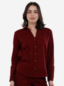 Bonjour - Women's Linen Blend Maroon Shirt