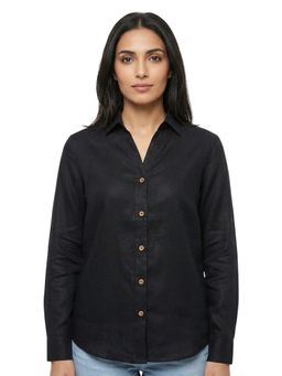 Bonjour - Women's Linen Blend Black Shirt
