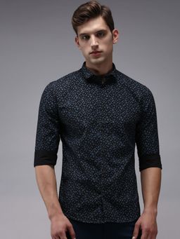 SHOWOFF - Men Navy Blue Collar Neck Floral Comfort Fit Shirt