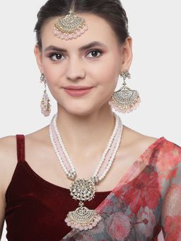 Karatcart - Gold Plated Pink Beads and Pearl Rani Haar Necklace Set for Women