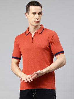 Pierre Carlo - Orange Cotton Knitted Polo T-Shirt