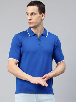 Pierre Carlo - Blue Cotton Knitted Polo T-Shirt