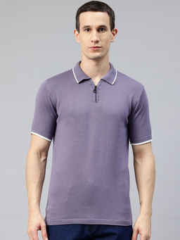 Pierre Carlo - Purple Cotton Knitted Polo T-Shirt