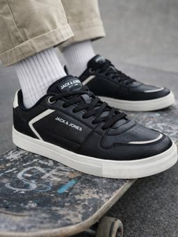 Jack & Jones - Men Black PU Lace-Up Sneakers