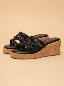 ERIDANI - Women Briony Black Braided Wedges Heels