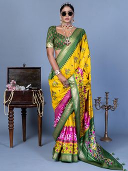 Elora - Polyester Viscose silk Patola Printed Saree (Yellow)