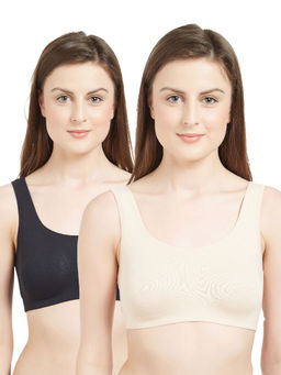 SOIE - Women Non-Wired Non Padded Full Coverage Low Impact Sports Bra (Pack of 2)