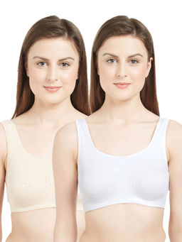 SOIE - Women Non-Wired Non Padded Full Coverage Low Impact Sports Bra (Pack of 2)