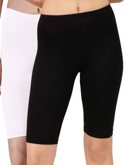 SOIE - Mid Rise Soft Polyamide Spandex Knee Length Cycling Shorts (Pack of 2)
