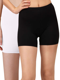 SOIE - Mid Rise Soft Polyamide Spandex Mid Thigh Length Cycling Shorts (Pack of 2)