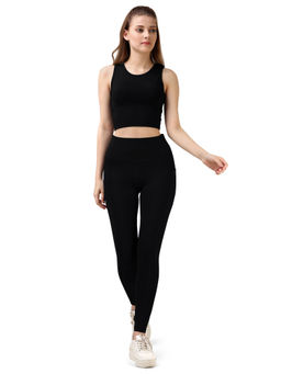 SOIE - Women High Waist Ankle Length Quick Dry Sports Leggings & Crop Top (Set of 2)