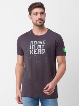 Spykar - Slate Grey Cotton Half Sleeve Printed Casual T-Shirt for Men