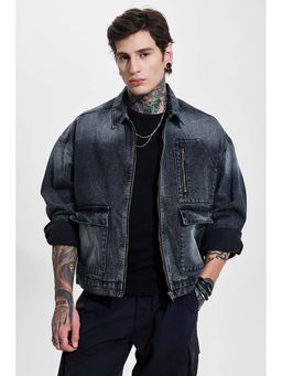 Snitch - Dark Grey Washed Full Sleeves Relaxed Casual Jacket for Men