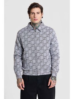 Snitch - Light Grey Geometric Full Sleeves Relaxed Casual Jacket for Men