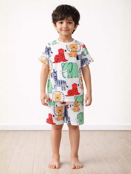 ANTHRILO - Boys White Printed T-Shirt & Short