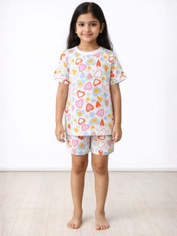 ANTHRILO - Girls White Printed T-Shirt & Short