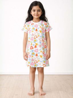 ANTHRILO - Girls White Printed Night Dress