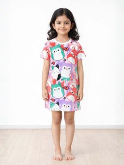 ANTHRILO - Girls White Printed Night Dress