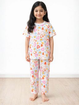 ANTHRILO - Girls White Printed T-Shirt & Pyjama