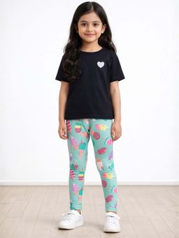 ANTHRILO - Girls Black Printed T-Shirt & Legging
