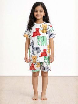 ANTHRILO - Girls White Printed T-Shirt & Short