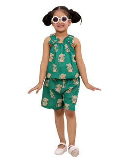 BownBee - Girls Green Printed Top & Shorts
