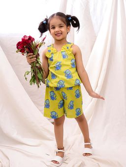 BownBee - Girls Mustard Printed Top & Shorts