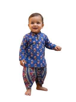 BownBee - Boys Blue Floral Kurta & Dhoti