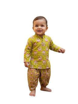 BownBee - Boys Green Floral Kurta & Dhoti