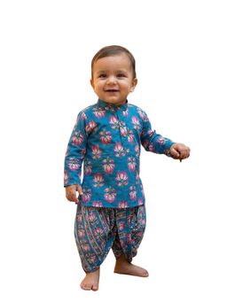 BownBee - Boys Blue Floral Kurta & Dhoti