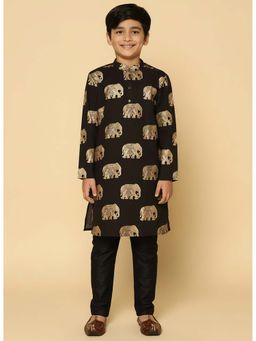 KISAH - Boys Black Printed Kurta & Pyjama