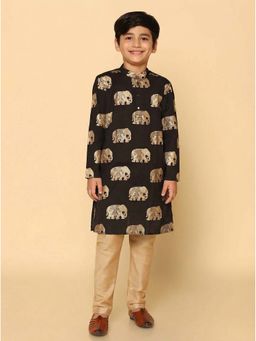 KISAH - Boys Black Printed Kurta & Pyjama