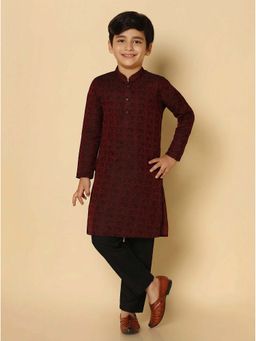 KISAH - Boys Maroon Embroidered Kurta & Pyjama