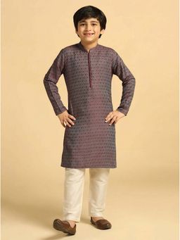 KISAH - Boys Magenta Self Design Kurta & Pyjama